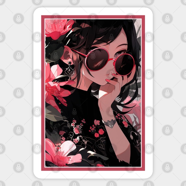 Aesthetic Anime Girl Pink Rosa Black | Quality Aesthetic Anime Design | Premium Chibi Manga Anime Art Sticker by AlNoah